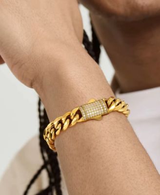Men's Iced Clasp Cuban Chain Bracelet in 18k Gold Plated