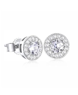 Men's Cubic Zirconia Iced Stud Earrings in 14k White Gold Plated Sterling Silver