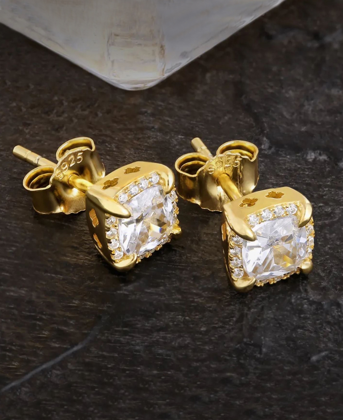 Rhona Sutton Men's Talon Iced Stud Earrings in 14k Gold Plated Sterling Silver