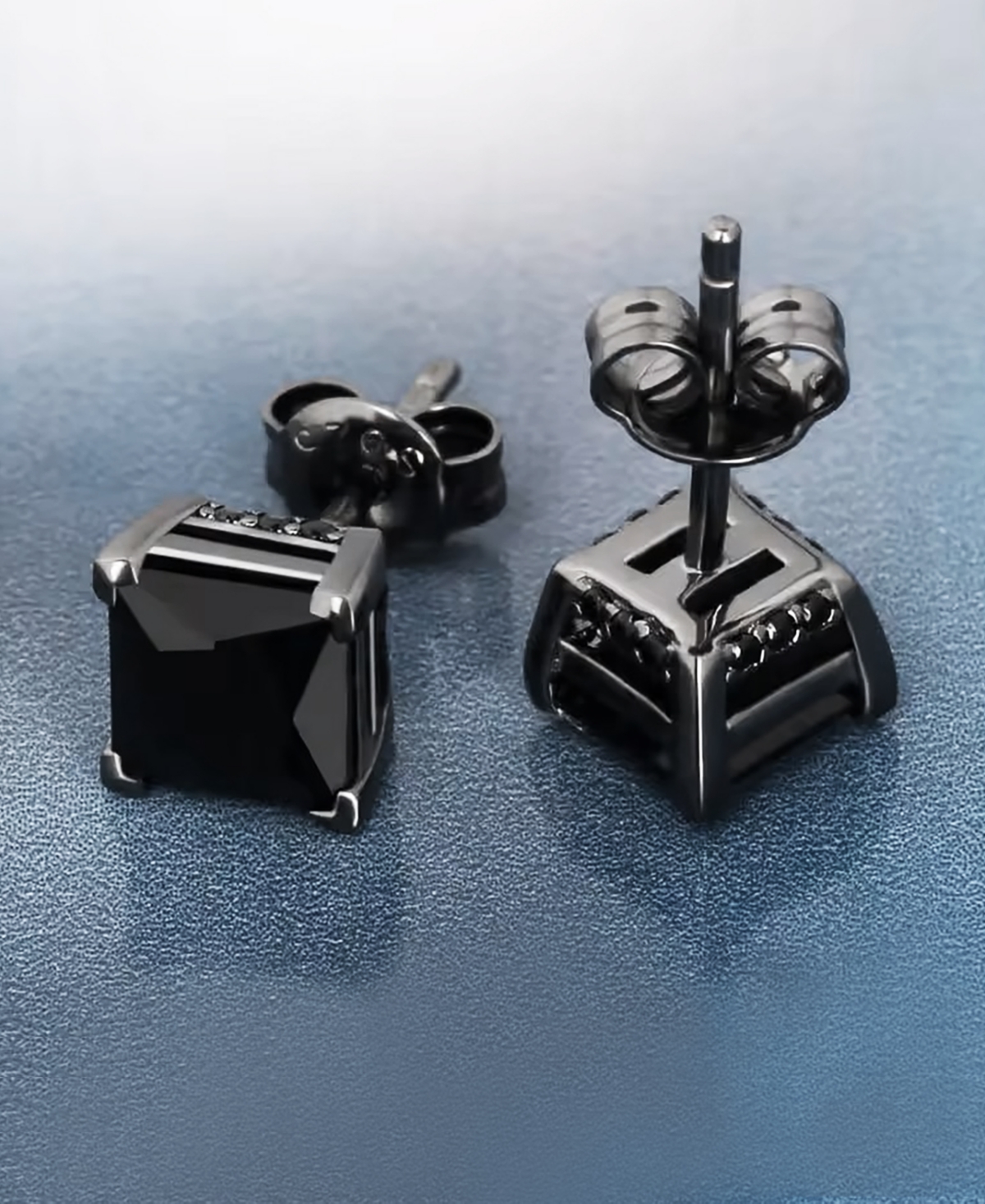 Rhona Sutton Men's Apex Square Black Stud Earrings in Sterling Silver