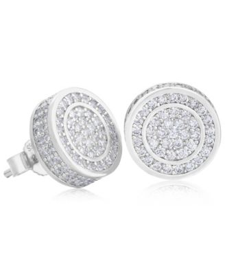 Men's Halo Iced Earrings in 14k White Gold Plated Sterling Silver