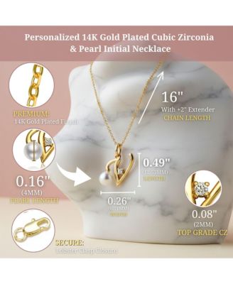 Dainty Personalized 14K Gold Plated CZ & Pearl Initial Necklace