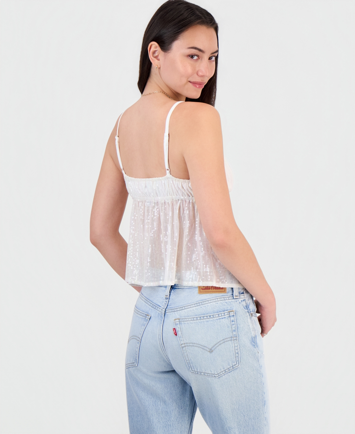 Just Polly Juniors' Sequin Babydoll Tank