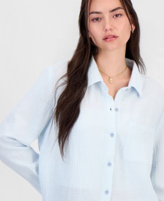 Juniors' Cotton Gauze Shirt