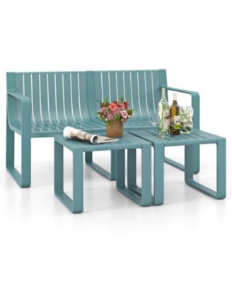 3 PCS Patio Furniture Set with 1 Loveseat & 2 Side Tables All-Weather Bistro Set