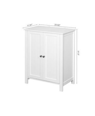 Bathroom Floor Storage Cabinet, Wooden Storage Organizer with Double Door and Adjustable Shelf for Bathroom, Laundry