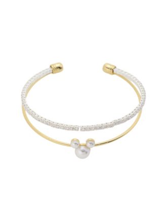 Mickey Mouse Cubic Zirconia and Glass Pearl Cuff Bracelet