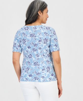 Petite Floral Knit Elbow-Sleeve Top