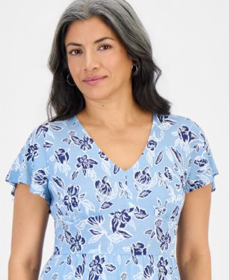 Petite Printed Knit V-Neck Midi Dress