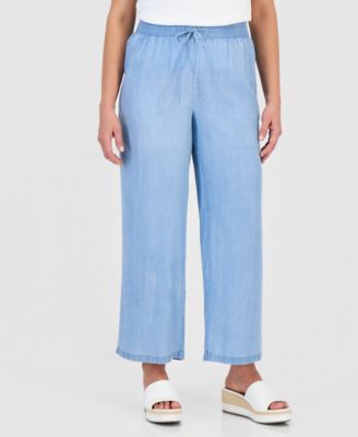 Petite Chambray Wide-Leg Pull-On Pants