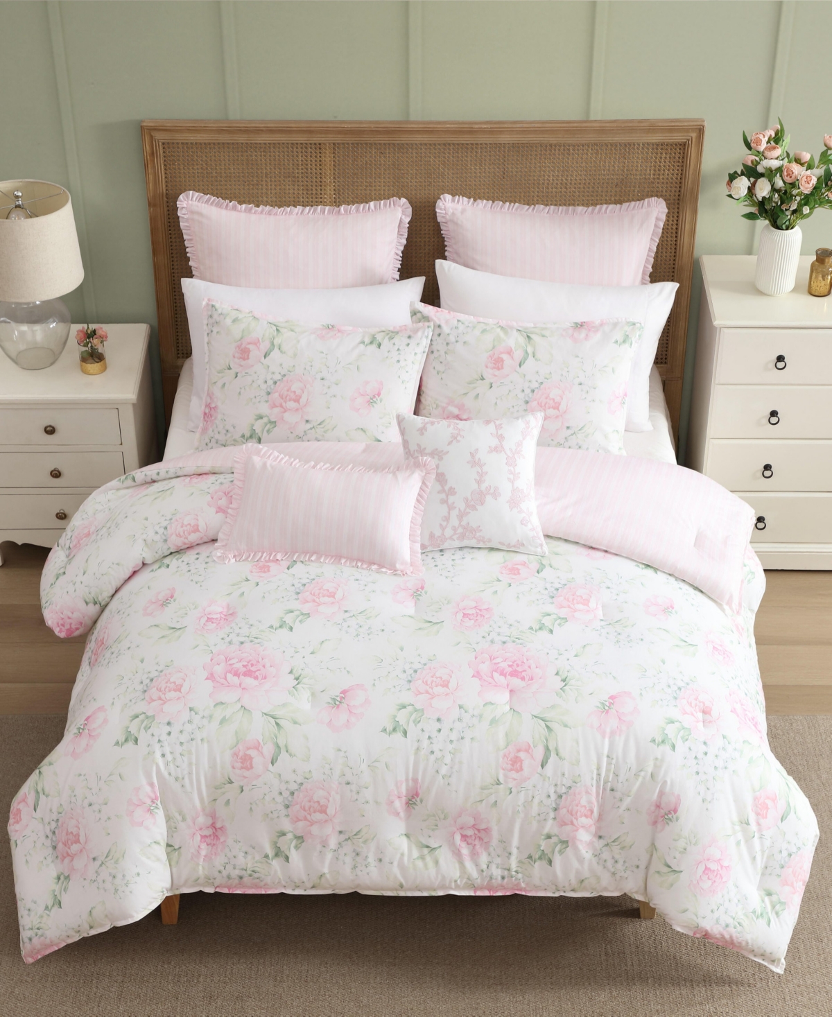 Laura Ashley Serenity Roses Reversible 7-Pc. Comforter Set