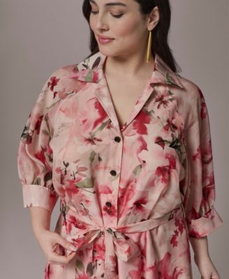 Plus Size Short-Sleeve Organza Shirt Dress