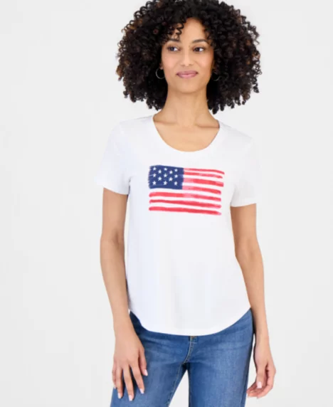 Petite Flag Short-Sleeve Perfect T-Shirt - Bright White Combo