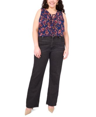 Plus Size Sleeveless V-Neck Printed Blouse