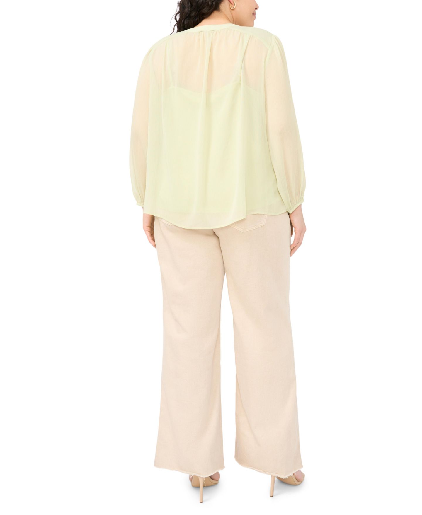Женская блузка Vince Camuto Plus Size Half Placket Shirred Yoke Blouse, цвет: Зелёный — фото 4