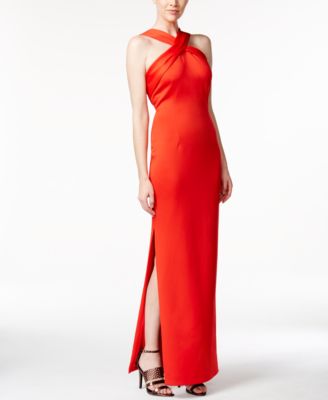 Fashion calvin klein open back halter gown