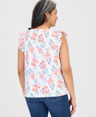 Petite Tie-Neck Pintuck-Front Ruffled Top