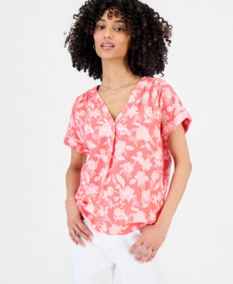 Petite Cotton V-Neck Short-Sleeve Top