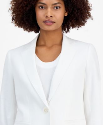 Women's One-Button Notched-Collar Linen-Blend Blazer