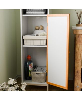 Bathroom Tall Storage Cabinet, Freestanding Organizer with Bamboo Slat Doors, Adjustable Shelves, Modern Narrow Floor Cabinet for Bathroom