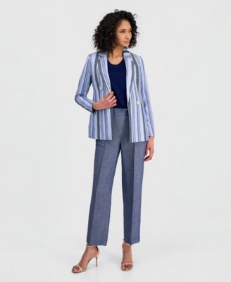 Women's Striped Open-Front Blazer & Wide-Leg Pants