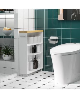 Slim Bathroom Cabinet - Rolling Storage Cart with Wheels, Multi-Tier Shelf Storage Cabinet with Handle for Small Spaces
