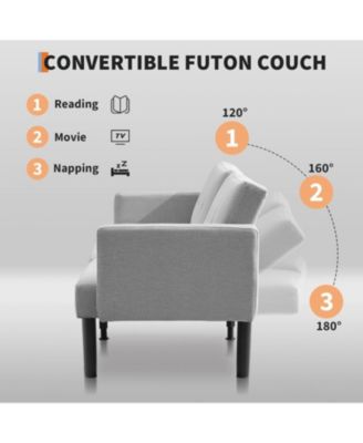 Convertible Futon Sofa Bed, 75.5” Linen Flannel Loveseat Couch Bed With Solid Wood Legs & 700lbs Capacity