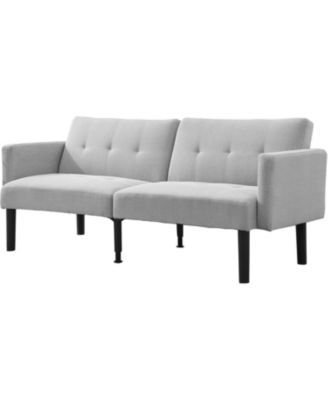 Convertible Futon Sofa Bed, 75.5” Linen Flannel Loveseat Couch Bed With Solid Wood Legs & 700lbs Capacity