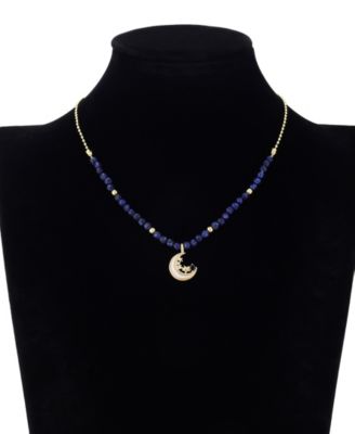Cubic Zirconia, Lapis and Mother of Pearl Beaded Necklace with Celestial Pendant