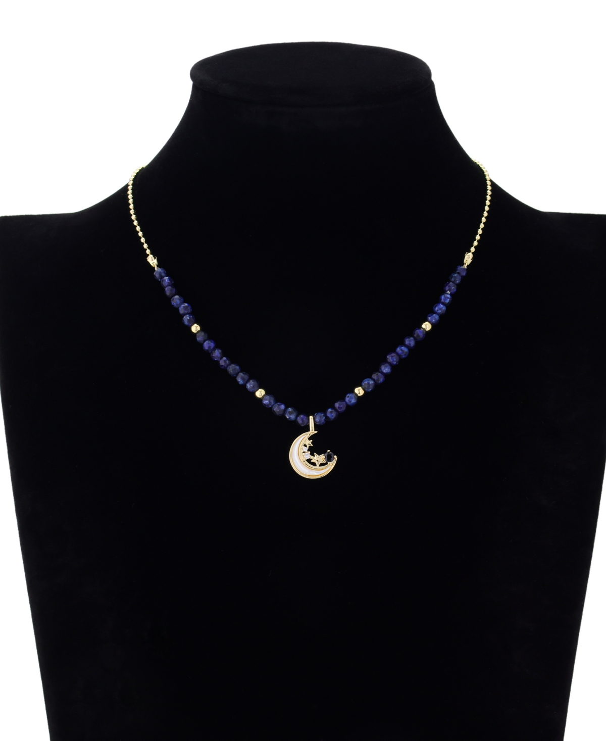 Unwritten Cubic Zirconia, Lapis and Mother of Pearl Beaded Necklace with Celestial Pendant