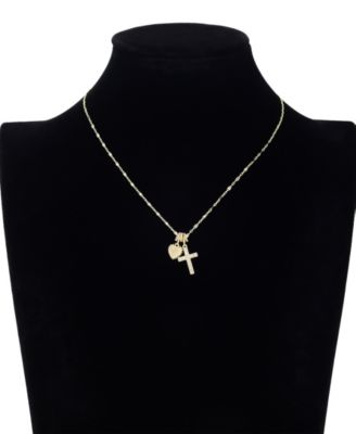 Cubic Zirconia and Imitation Pearl Cross and Heart with Rondelles Charm Necklace