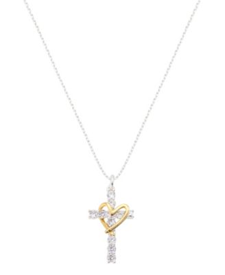 Cubic Zirconia Cross with Open Heart Pendant Necklace