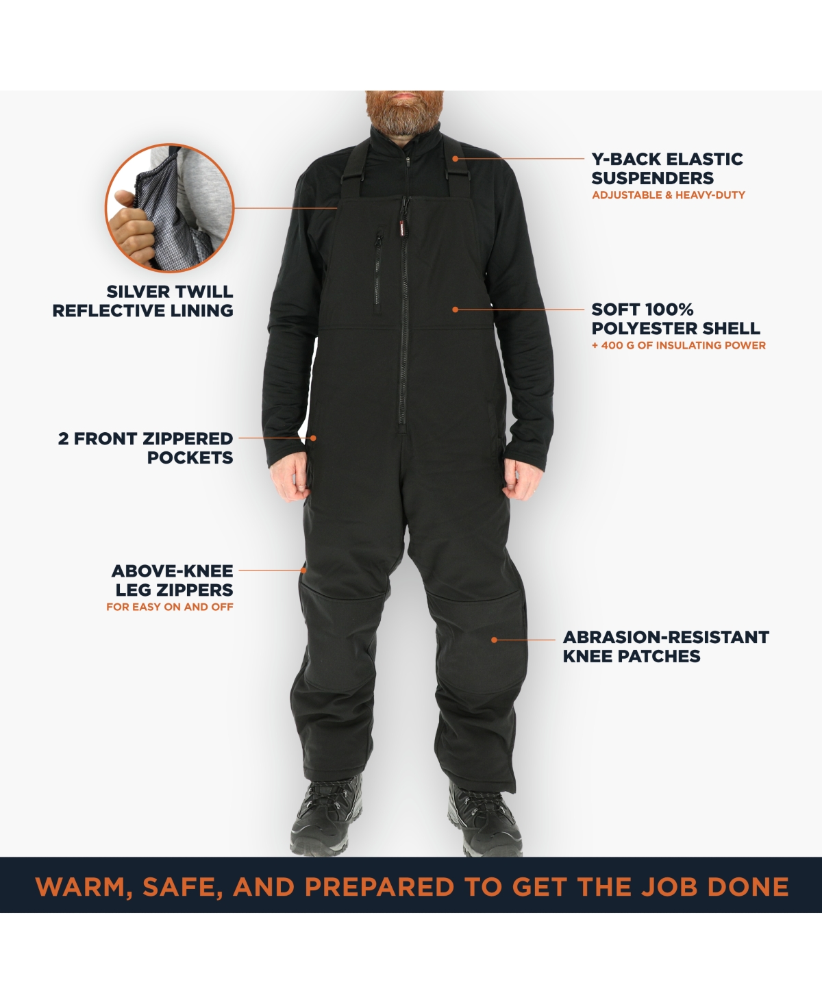 RefrigiWear Men's Insulated Softshell Bib Overalls - Water-Repellent, Wind-Tight