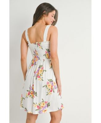 Maternity Floral Sleeveless Smocked Empire Waist Dress