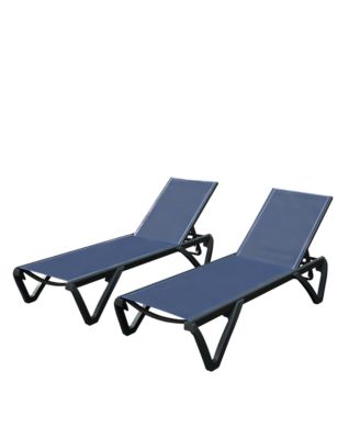2 Pcs Outdoor Lounge Chair, Aluminum Plastic Patio Chaise Lounge with 5 Position Adjustable Backrest and Wheels