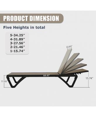 2 Pcs Outdoor Lounge Chair, Aluminum Plastic Patio Chaise Lounge with 5 Position Adjustable Backrest and Wheels