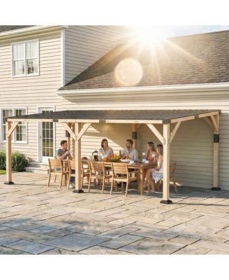 10'x20' Wood Gazebo, Hardtop Lean-to Gazebo Pergola, Light