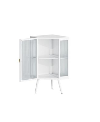 Corner Cabinet - Freestanding Glass Cabinet, Bathroom Storage Cabinet with Tempered Glass Door & Storage Shelf for Bathroom, Living Room