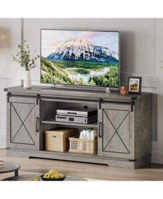 59" Farmhouse TV Stand for TVs Up to 65", Media Console with Sliding Barn Doors & Adjustable Shelves, Entertainment Center Storage Cabinet