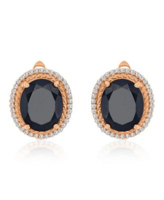 Onyx and Created White Sapphire Halo Oval Earrings in 14k Rose Gold Over Sterling Silver