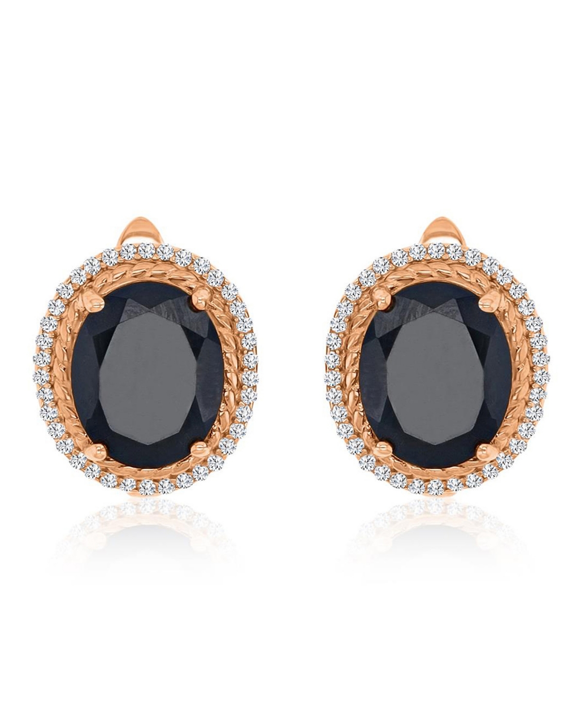 Macy's Onyx and Created White Sapphire Halo Oval Earrings in 14k Rose Gold Over Sterling Silver