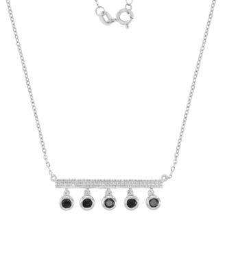 Created White Sapphire and Onyx Bezel Station Necklace in Rhodium Over Sterling Silver
