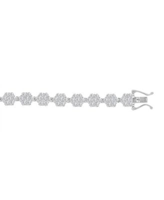 Cubic Zirconia Flower Tennis Bracelet in Rhodium Over Sterling Silver