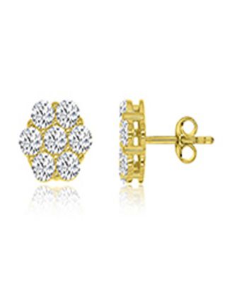 Cubic Zirconia Flower Stud Earrings in 14k Yellow Gold Over Sterling Silver