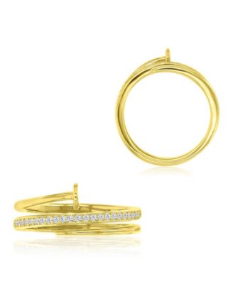 Cubic Zirconia Spiral Pin Ring in 14k Yellow Gold Over Sterling Silver