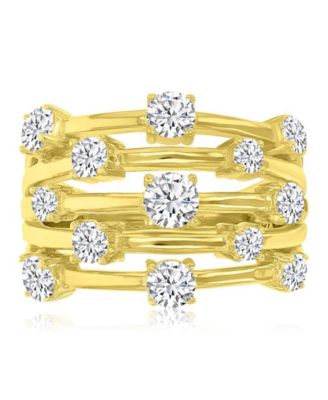 Cubic Zirconia 5-Row Ring in 14k Yellow Gold Over Sterling Silver