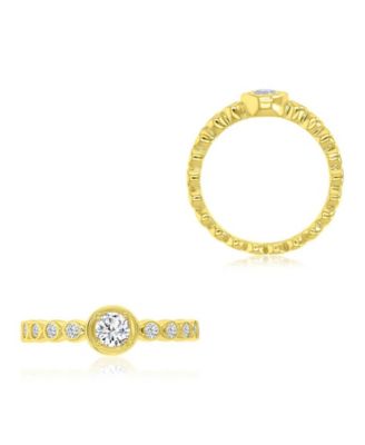 Cubic Zirconia Beaded Ring in 14k Yellow Gold Over Sterling Silver