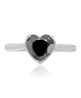 Heart-Shaped Black & Cubic Zirconia Ring in Rhodium Over Sterling Silver