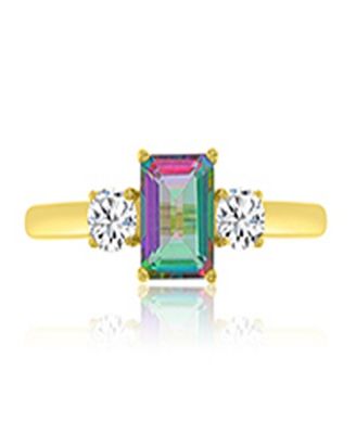 Mystic Green Quartz and White Topaz Ring in 10k Yellow Gold