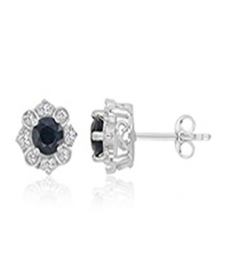 Diamond and Blue Sapphire Stud Earrings in 10k White Gold